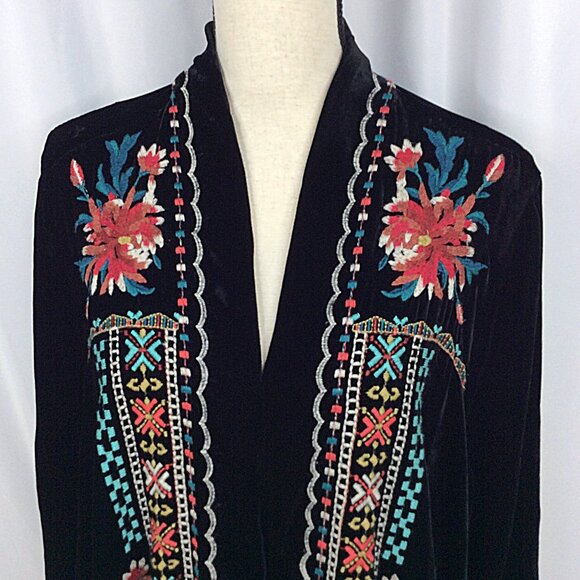 Johnny Was Embroidered Velvet Kimono Cardigan XXL 1X 2X [READ MEASUREMENTS] Silk - Picture 5 of 9